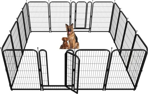 Metal Dog Playpen 40 Inch Height 16 Panels Indoor Outdoor Black-Silver W932257