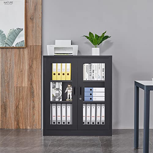 Metal Storage Cabinet with Doors and Shelves, 71" Locking Steel, White L799