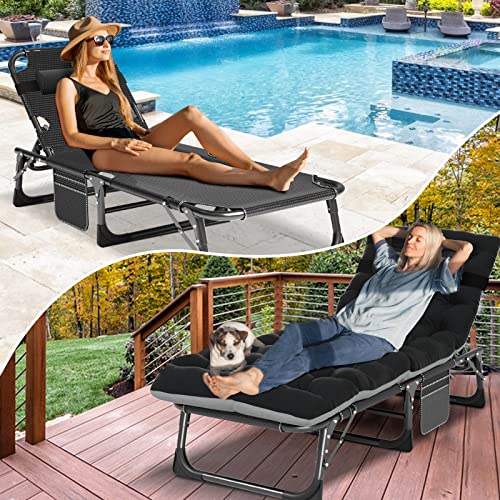 Portable Folding Camping Cot, Adjustable Reclining Chaise with Pillow U54731