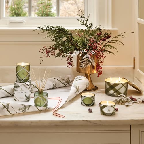 Thymes Frasier Fir Candle – Frosted Plaid Jar – Scented Holiday Candle (6.5 oz) D710