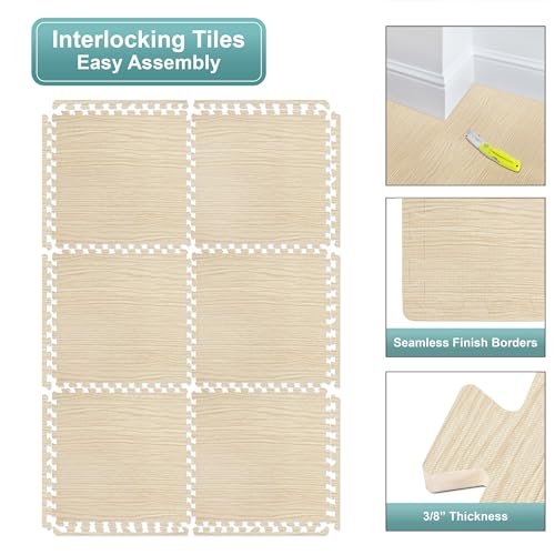 Sorbus Wood Grain EVA Interlocking Floor Mats with Borders J287