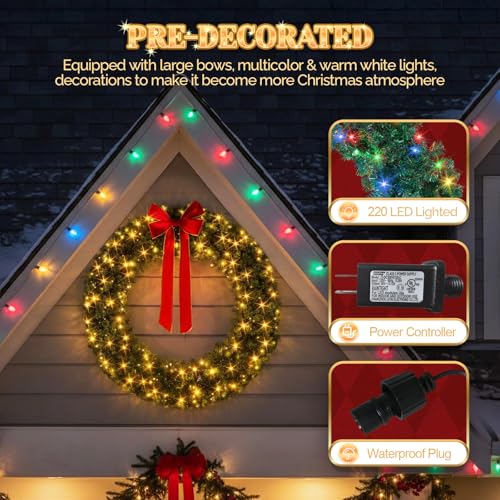 VINGLI 48 Inch Pre-lit Artificial Christmas Wreath with 150 LED Lights T885