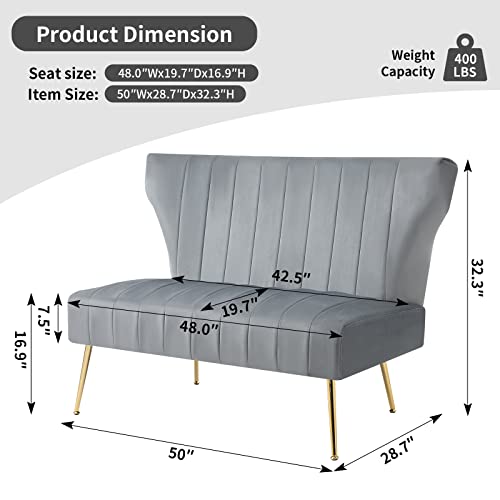 50'' Velvet Armless Loveseat Sofa with Golden Metal Legs, Black Y387226