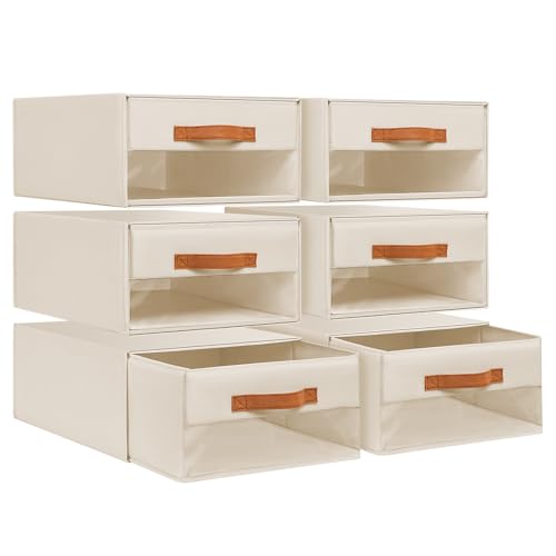 DIMJ Closet Organizers and Storage - Fabric Bins with Drawers, Stackable, 4-Pack, Grey G8366