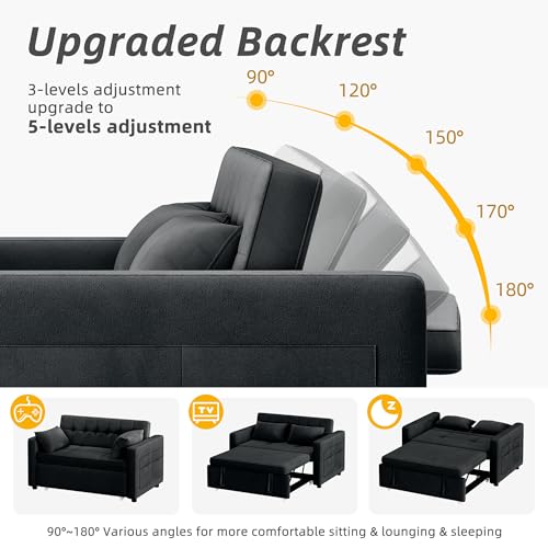 DWVO 55" Futon Couch, 3-in-1 Convertible Sofa Bed, Grey Velvet, Full Size S272