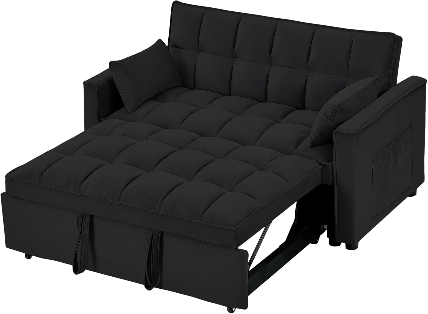 55" Full Size Pull Out Couch 3-in-1 Convertible Futon Sofa Bed, Fluffy Velvet Loveseat U526859