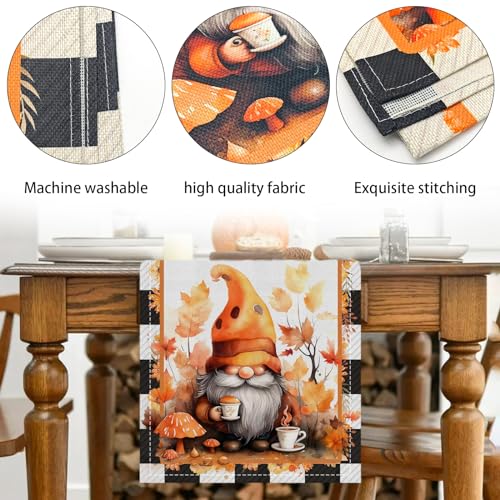Fall Table Runner 13x90 Inch Mushroom Gnome Maple Leaf Autumn Thanksgiving Decor B66887