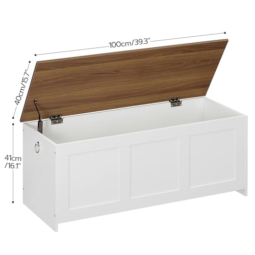 HOOBRO Storage Bench, 39.3" Retro Wooden Chest with Lift Top, White and Walnut C2921