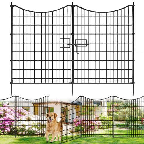 18 Panels No Dig Decorative Garden Fence with Gate, Rustproof Metal, 33in H I585