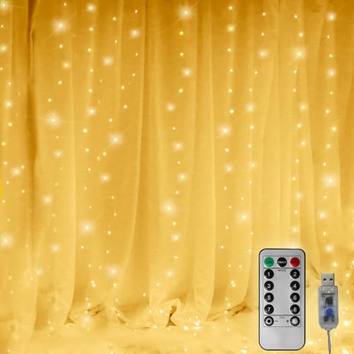300 LED Curtain Christmas String Lights with Remote Control USB Power for Bedroom Home Decor K9828