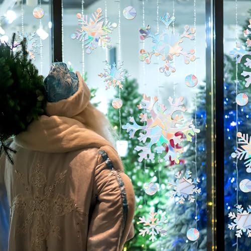 76 Pcs Extra Large Snowflake Window Clings 9.8 Inch Winter Iridescent Window Sticker F152713