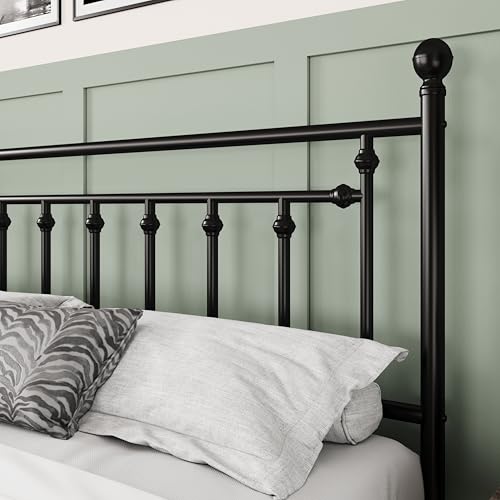 Allewie 14 Inch Full Size Metal Platform Bed Frame with Victorian Headboard, Black E84939