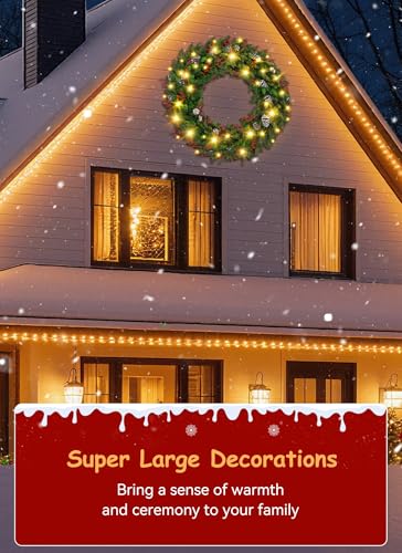 Brightown 24 Inch Pre-Lit Artificial Christmas Wreath with Pine Cones & Berries L37024