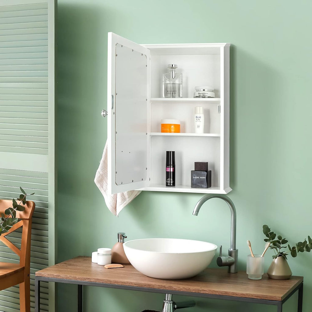Karl home Wooden Medicine Cabinet White Wall Mounted with Mirror Door A808703