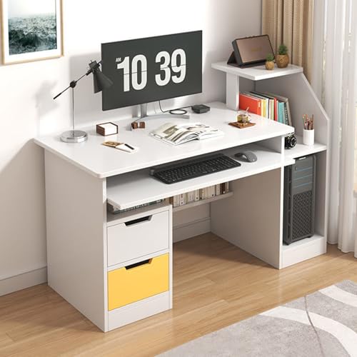 Small Computer Office Desk with 2 Drawers and 3 Hutch Shelves E177340