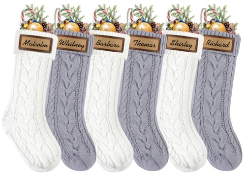 6 Pack Personalized Christmas Stockings 18in Knitted with Leather Patches Red and White F78226