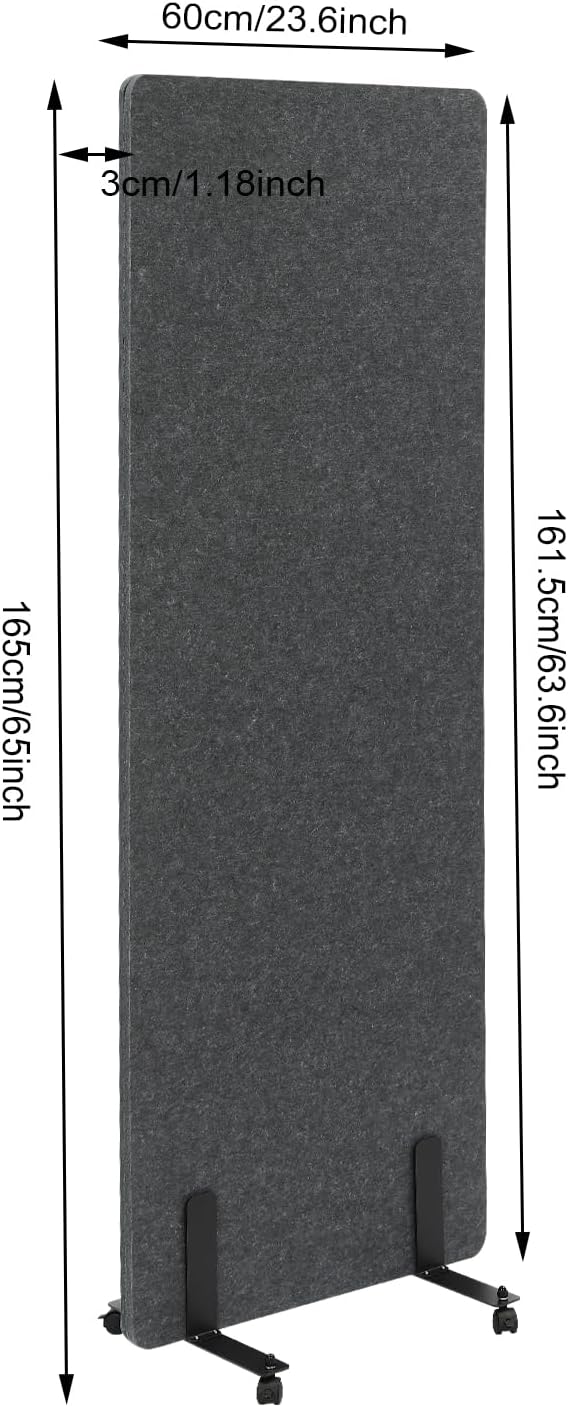Freestanding 24" x 66" Acoustic Room Divider Partition, Dark Gray M9397