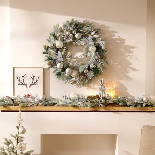 DecorbyHannah 24" Pre-Lit Pink Christmas Wreath with Ornaments Z91208