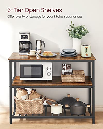 VASAGLE Kitchen Island with 3 Shelves, 47.2 Inches, Rustic Brown and Black W99569