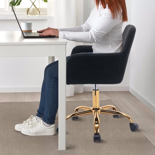 Yoluckea Faux Fur Desk Chair with Wheels, Adjustable Swivel Vanity Chair, White B978800