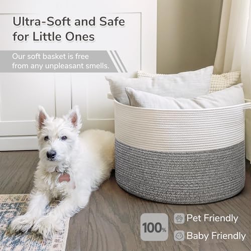 INDRESSME Large Cotton Rope Storage Basket with Handles, 90L Grey R37552