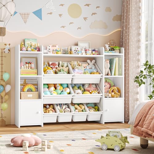 FOTOSOK 55" Toy Storage Organizer with 8 Bins and Bookshelf, Pink J681345