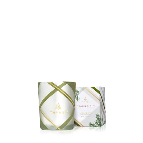 Thymes Frasier Fir Candle – Frosted Plaid Jar – Scented Holiday Candle (6.5 oz) D710