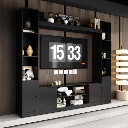 Homsee 4-in-1 Wall Unit TV Stand with Bookshelves for TVs up to 65", Modern Entertainment Center Media Console Table with storage & Cord Management, Black