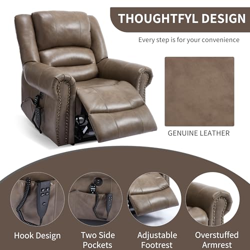 Dual Motor Power Lift Recliner Chair with Massage and Heat, Faux Leather, Brown V8458
