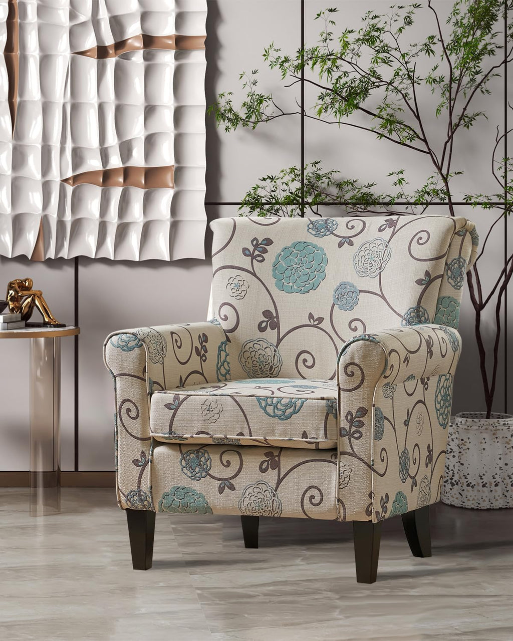 Millies Patterned Fabric Sofa Modern Chic Couch with Wooden Metal Legs V669