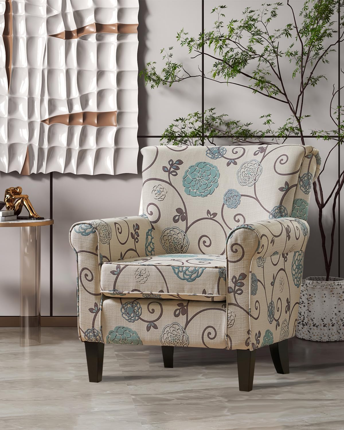 Millies Patterned Fabric Sofa Modern Chic Couch with Wooden Metal Legs V669