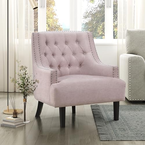 Lexicon Accent Chair Reading Chair Comfy Chair for Bedroom, Upholstered Armchair with Solid Wood Frame, Tufted Cushion Nail Head Trim, Single Sofa Chair for Living Room, Office, Black Chenille