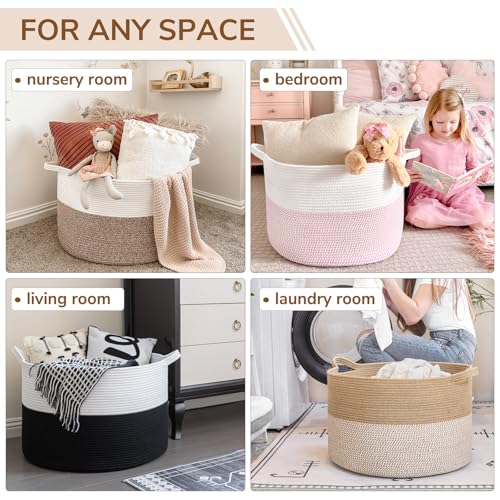 INDRESSME Large Cotton Rope Storage Basket with Handles, 90L Grey R37552