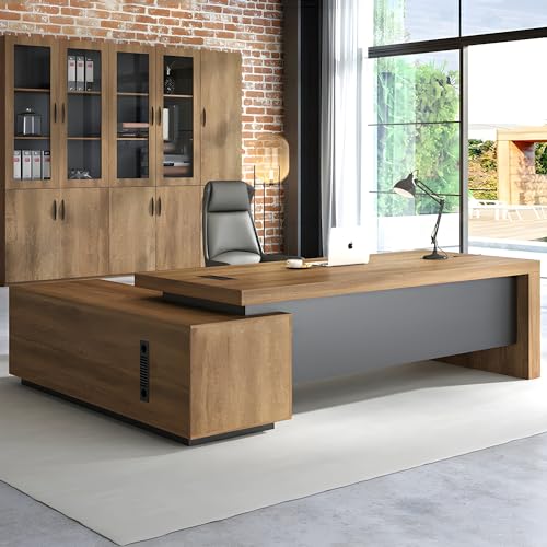Rustic L Shaped Executive Desk for Office, Farmhouse Wood Computer Desk C69230