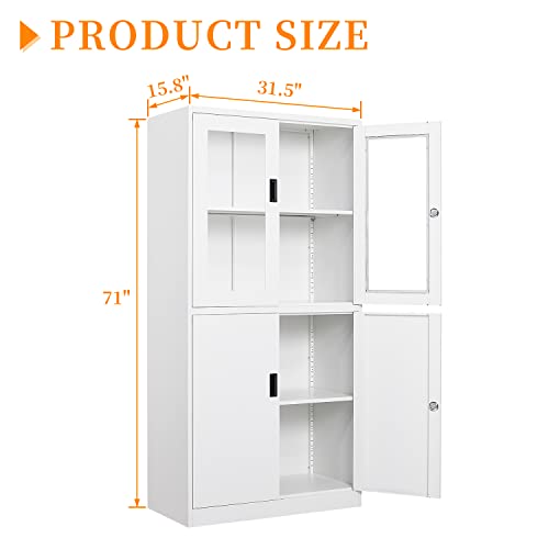 Metal Storage Cabinet with Doors and Shelves, 71" Locking Steel, White L799