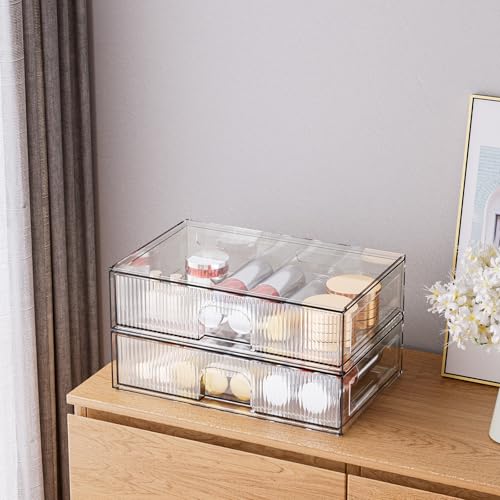 ZHIAI 3 Pack Clear Stackable Acrylic Cosmetic Organizer with Drawers N472