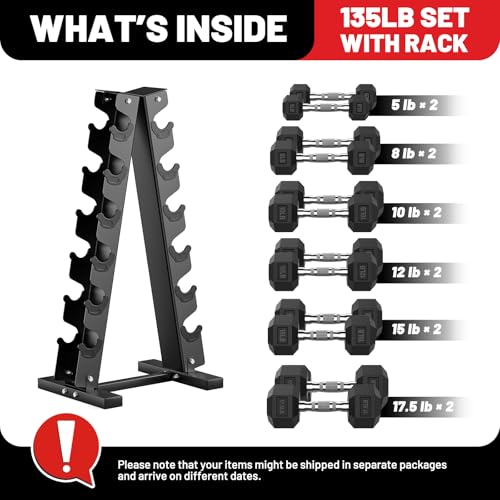 PAPABABE Hex Dumbbell Set with Rack, Rubber Coated, 60-550lb Z952579