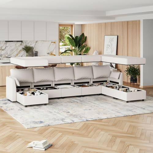 Modular Sectional Sofa with Storage, U-Shaped, Light Grey B184480