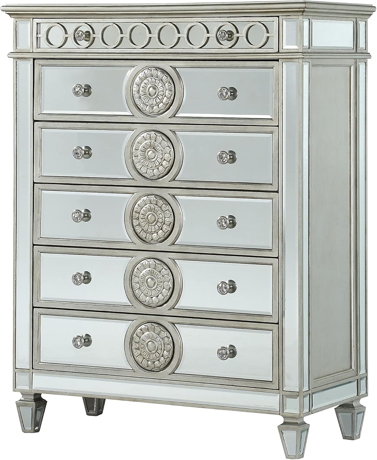 Mirrored Dresser with 5 Drawers and Pull-Out Tray X81447