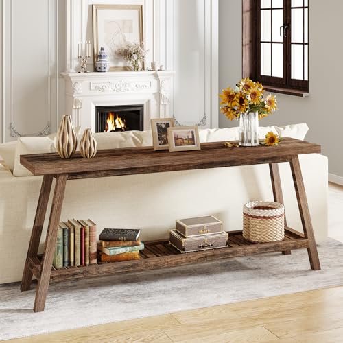 70.9" Extra Long Console Table for Entryway, 2-Tier Narrow Wood Sofa Table, Rustic Brown P32916