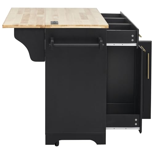 Merax Kitchen Island with Storage, Rolling Table with Drop Leaf, Black Z411
