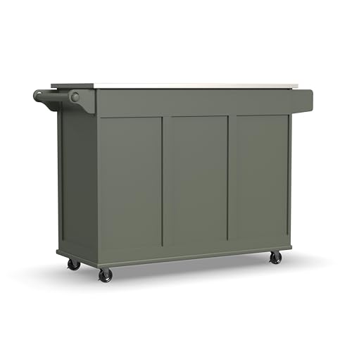 homestyles Mobile Kitchen Island Cart with Stainless Steel Top, Sage Green J6213