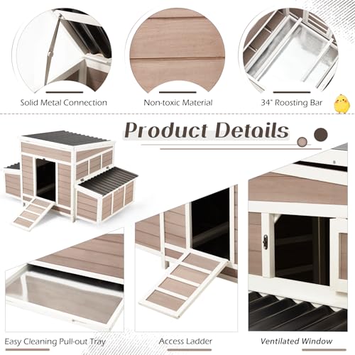AECOJOY Chicken Coop 56" Wooden Hutch with 6 Nesting Boxes V450