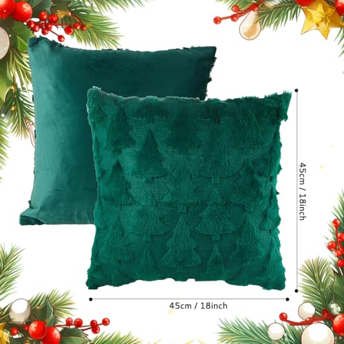 Christmas Throw Pillow Covers 18x18 Set of 2 Plush Green Tree Z112