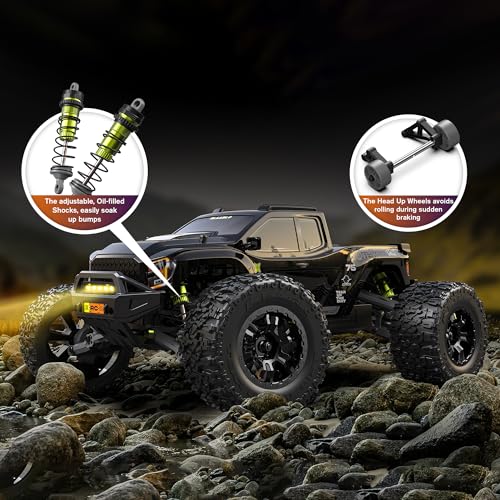 RIAARIO 1/10 Brushless RC Monster Truck, 4WD, 50+ MPH, Black J3143