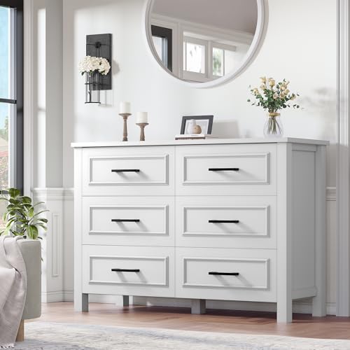 YITAHOME 6-Drawer Dresser with Power Outlet, White H903