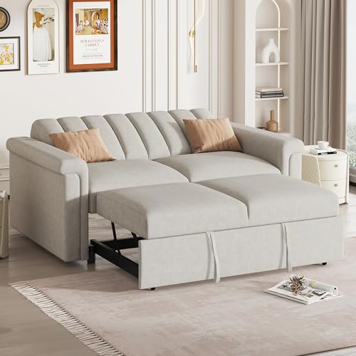 3 in 1 Convertible Sleeper Sofa Bed with Adjustable Backrest, Beige W32597