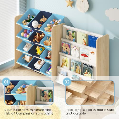 Kids Toy Storage Organizer with Bookshelf, 12 Bin, 4 Shelf, Burlywood E313566