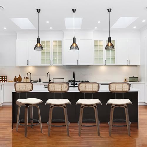 Rattan Bar Stools Set of 2, Counter Height, Swivel with Back, Beige B141