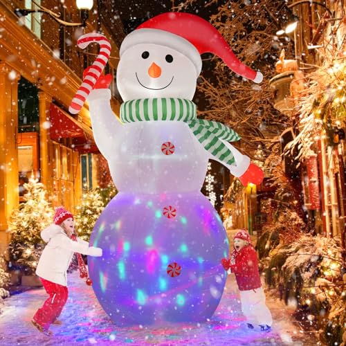 B&D 12FT Giant Christmas Inflatables Snowman Outdoor Decorations with Rotating LED Lights B36000